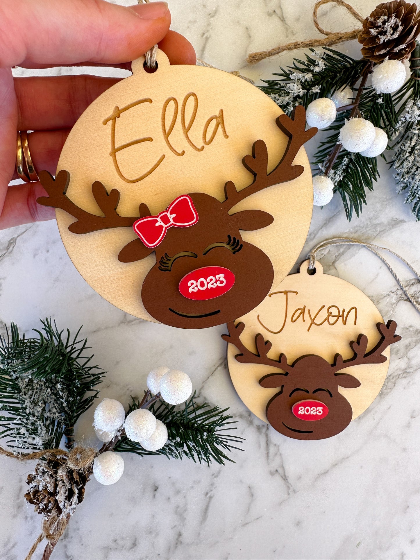 Personalised Christmas Tree Ornament | Reindeer Ornament Wooden