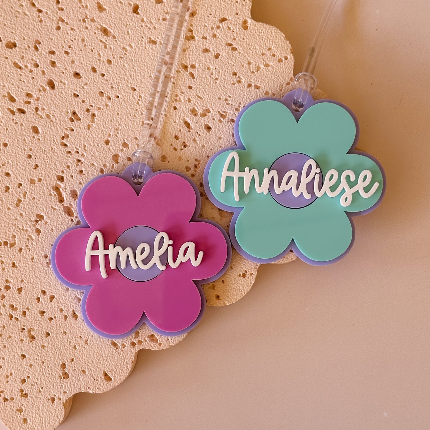 Double Layered Acrylic Personalised Bag Tag | Flower