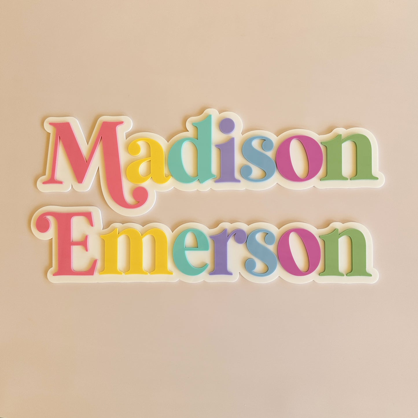 Personalised Rainbow Acrylic Name Sign | Double Layered Custom Name Sign
