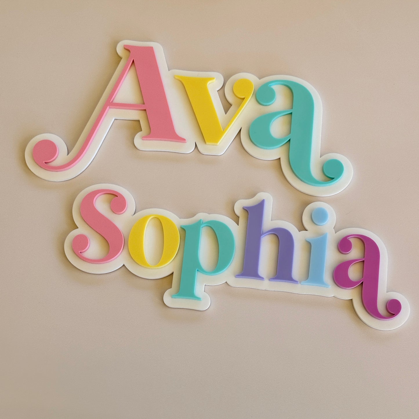 Personalised Rainbow Acrylic Name Sign | Double Layered Custom Name Sign