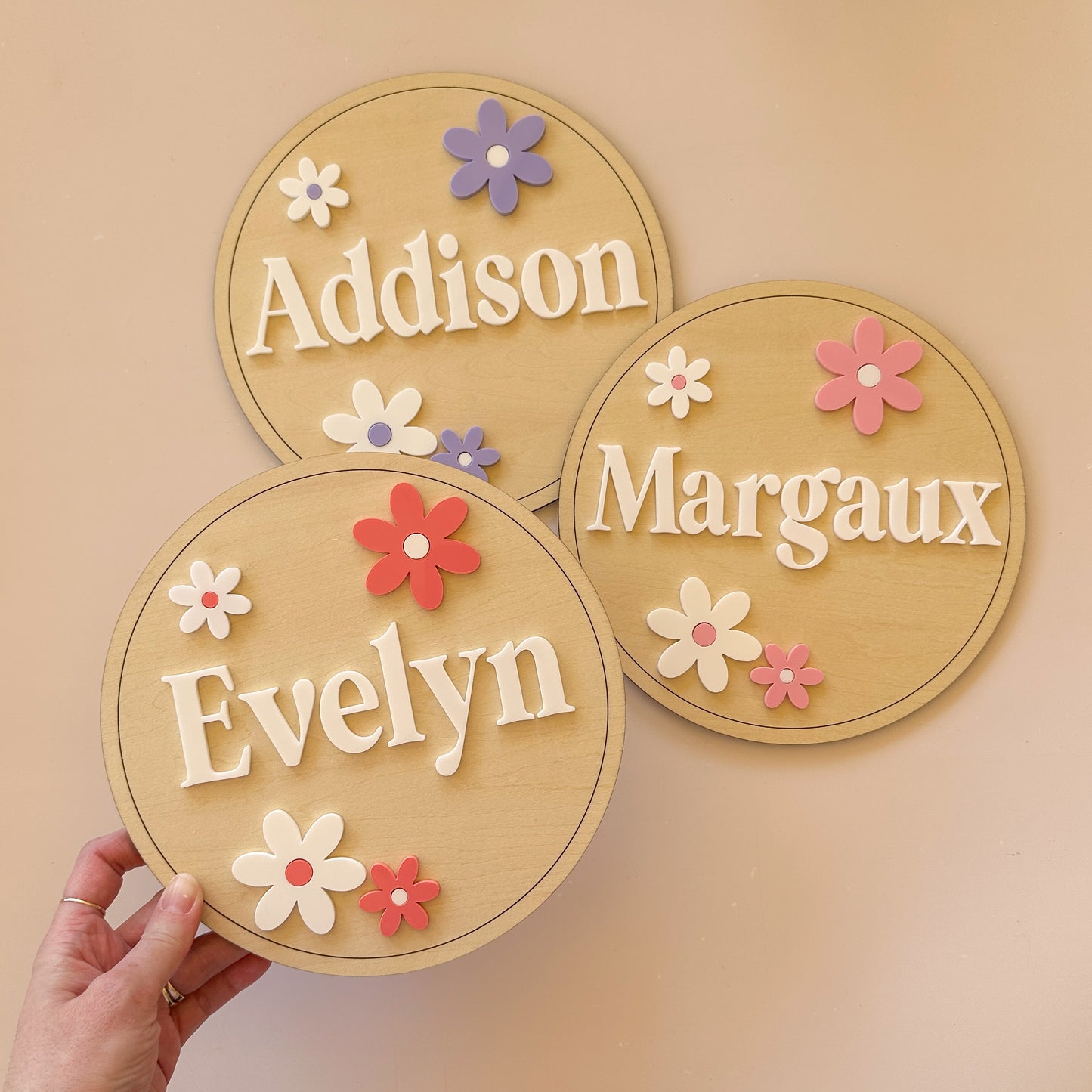 Personalised Custom Name Plaque - Flowers| Kids Bedroom Door Sign