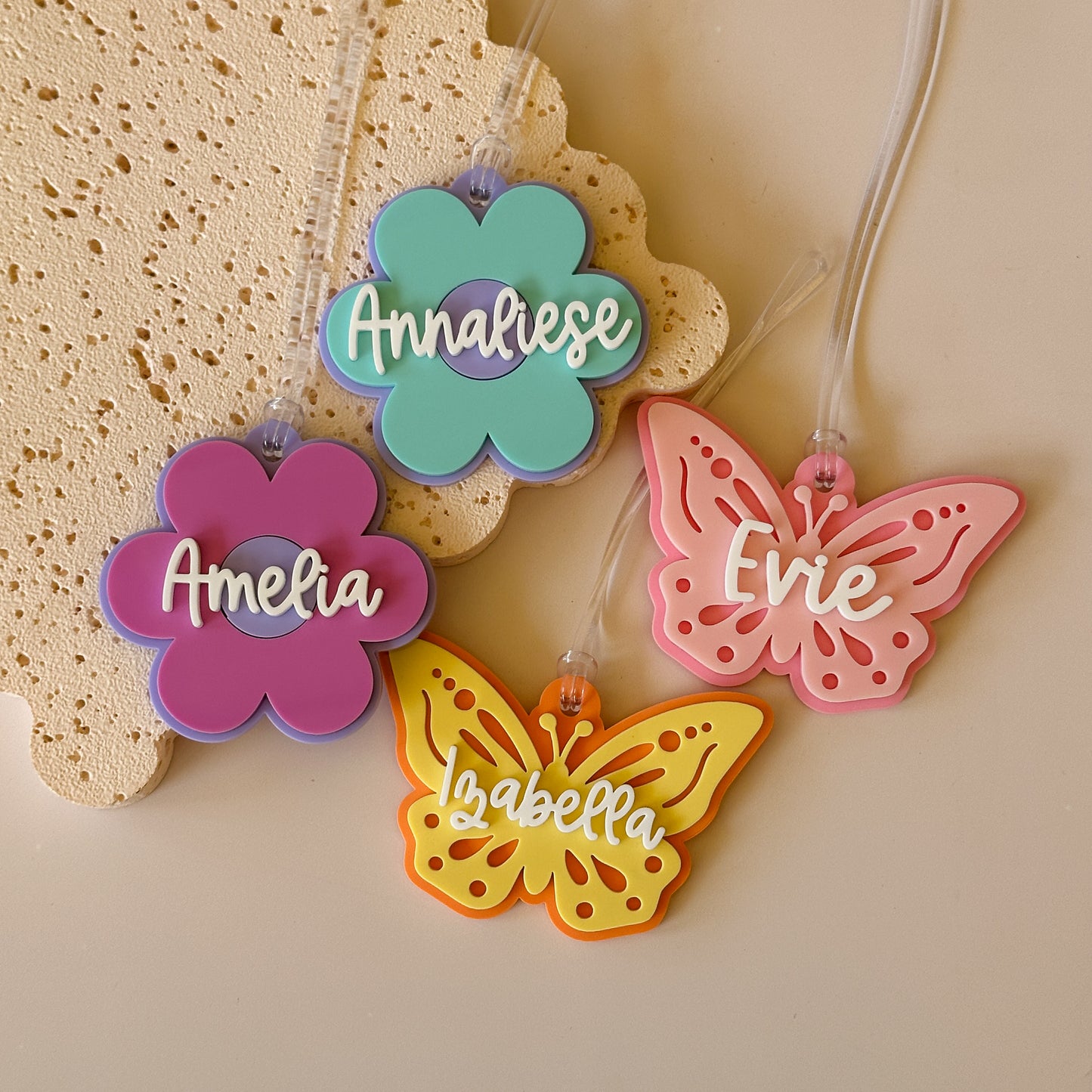 Double Layered Acrylic Personalised Bag Tag | Flower