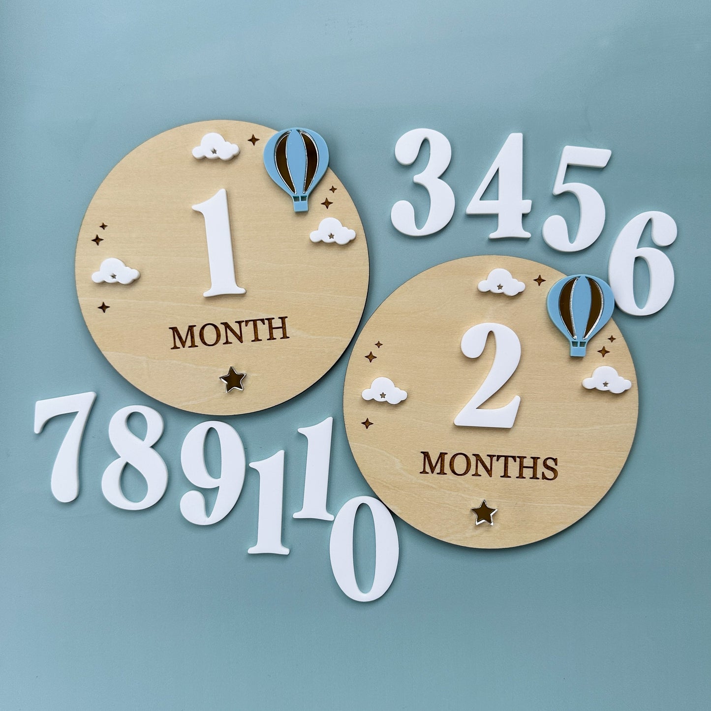Acrylic Wooden Baby Milestone Discs - Interchangeable Hot Air Balloon