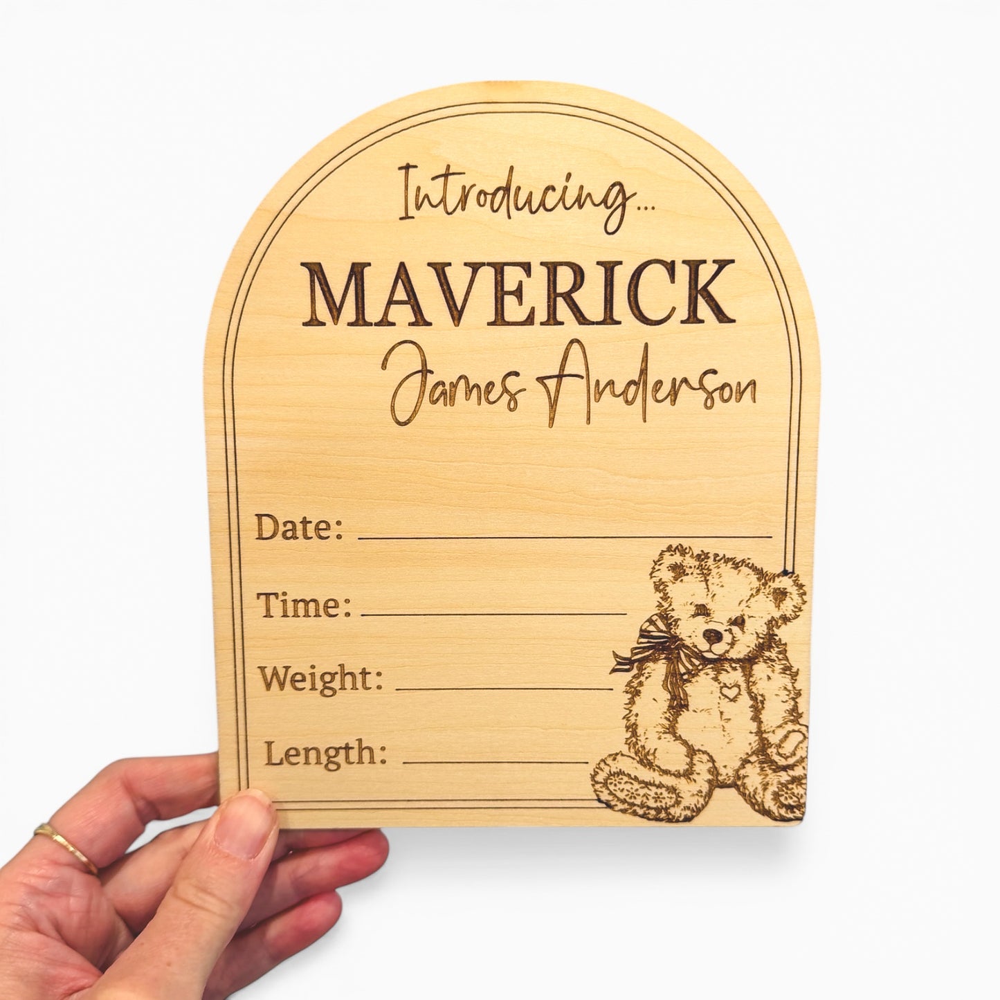 Personalised Baby Birth Announcement Plaque - Teddy Bear Engraved