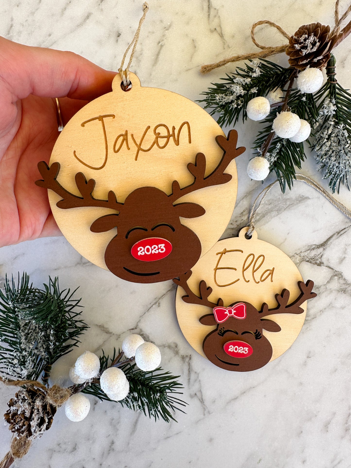 Personalised Christmas Tree Ornament | Reindeer Ornament Wooden