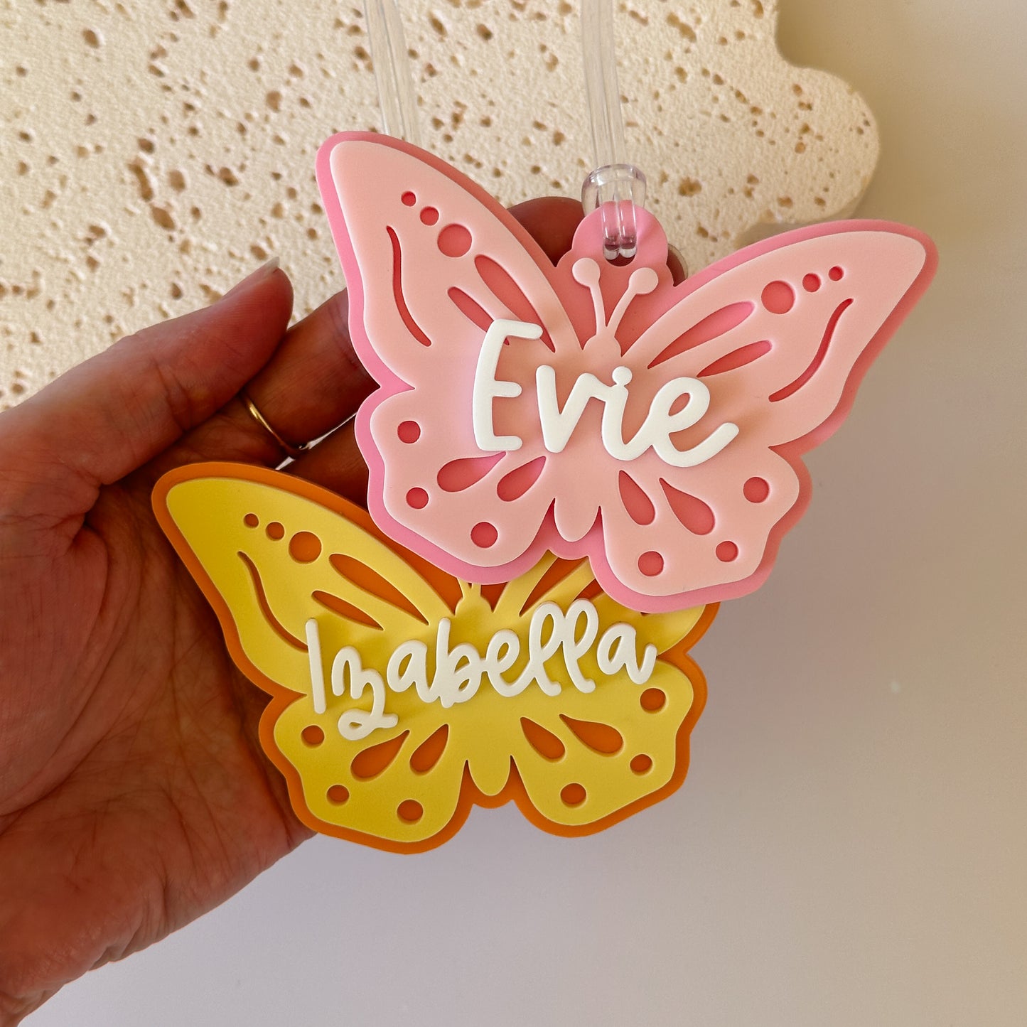 Double Layered Acrylic Personalised Bag Tag | Flower