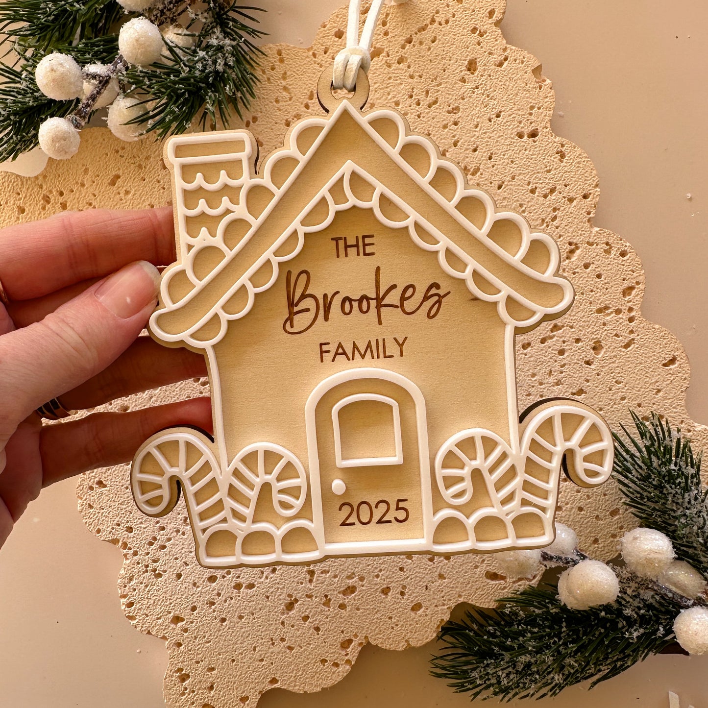 Personalised Christmas Ornament Gingerbread Family House