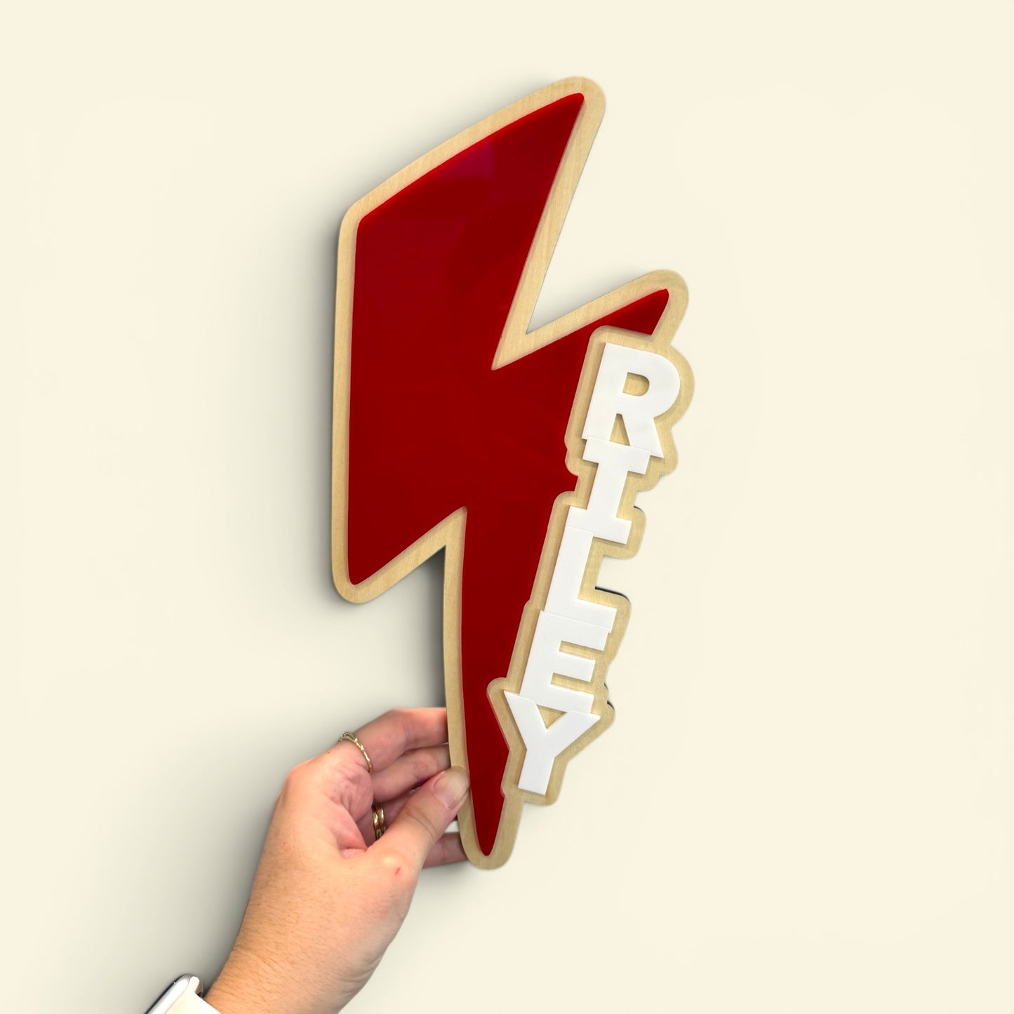 Personalised Kids Lightning Bolt Wooden Acrylic Door Wall Sign