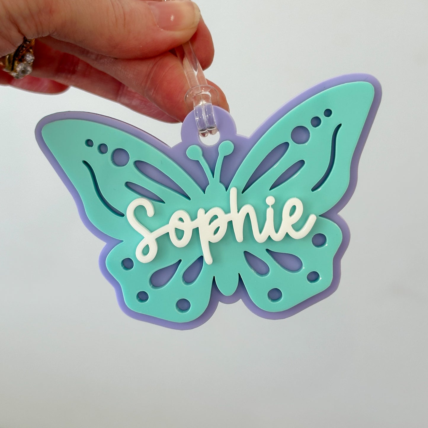 Double Layered Acrylic Personalised Bag Tag | Flower