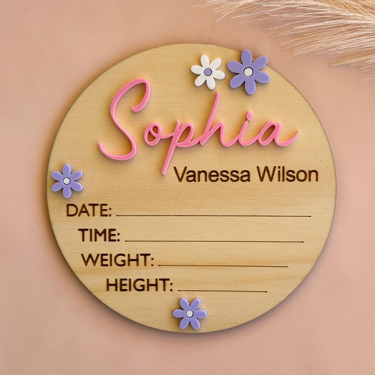 Personalised Baby Birth Announcement Plaque - Flowers