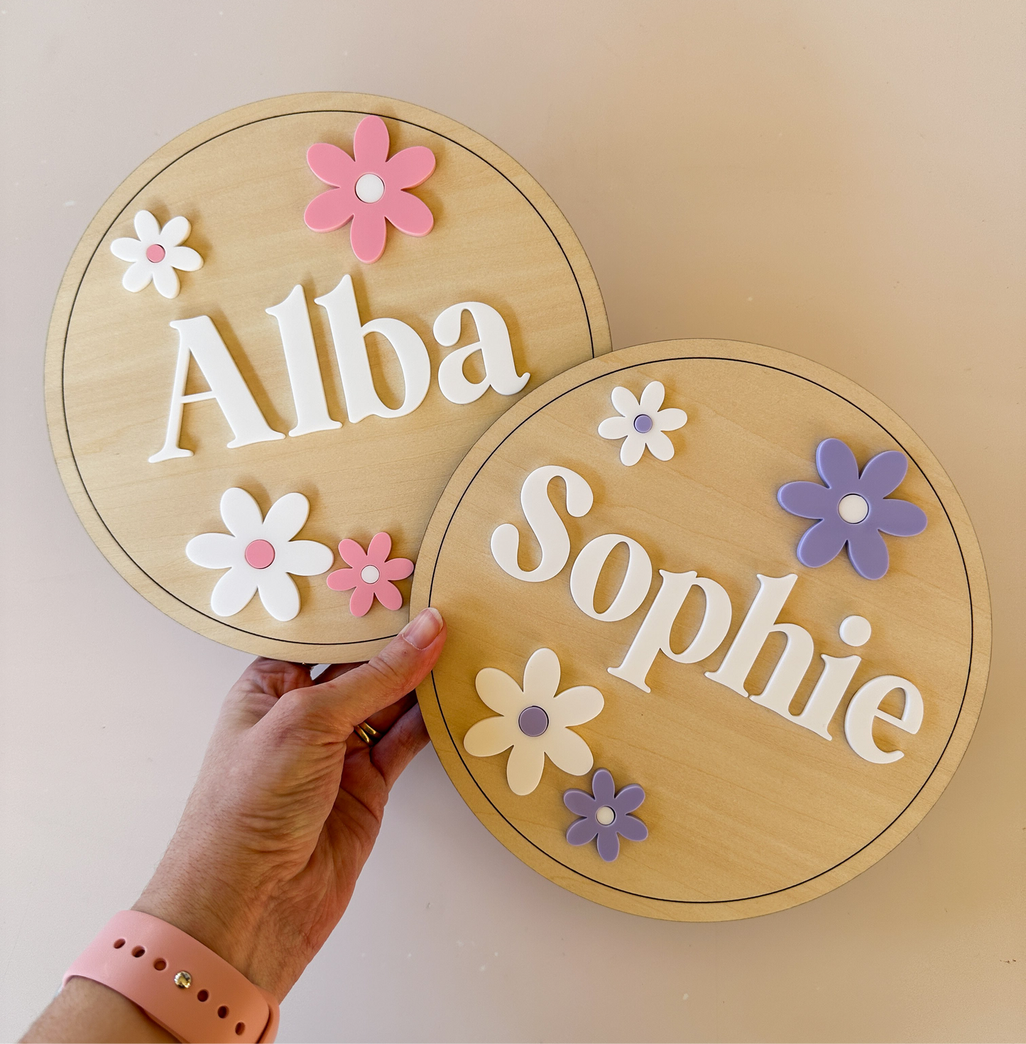 Personalised Custom Name Plaque - Flowers| Kids Bedroom Door Sign