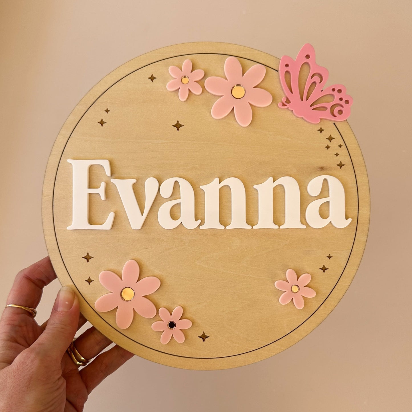 Personalised Name Plaque - Flowers & Butterfly | Kids Door Sign