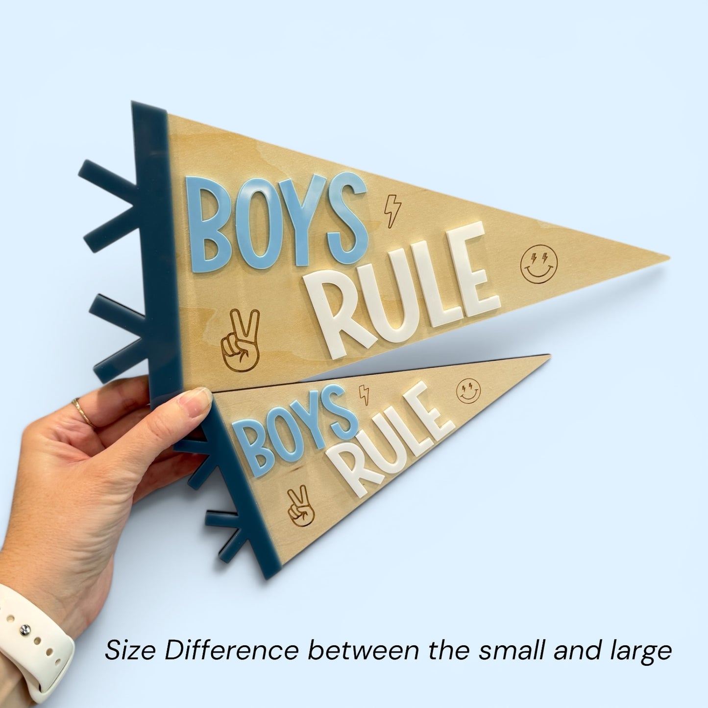 Kids Bedroom Decor - Wooden Acrylic Flag Wall Sign BOYS RULE