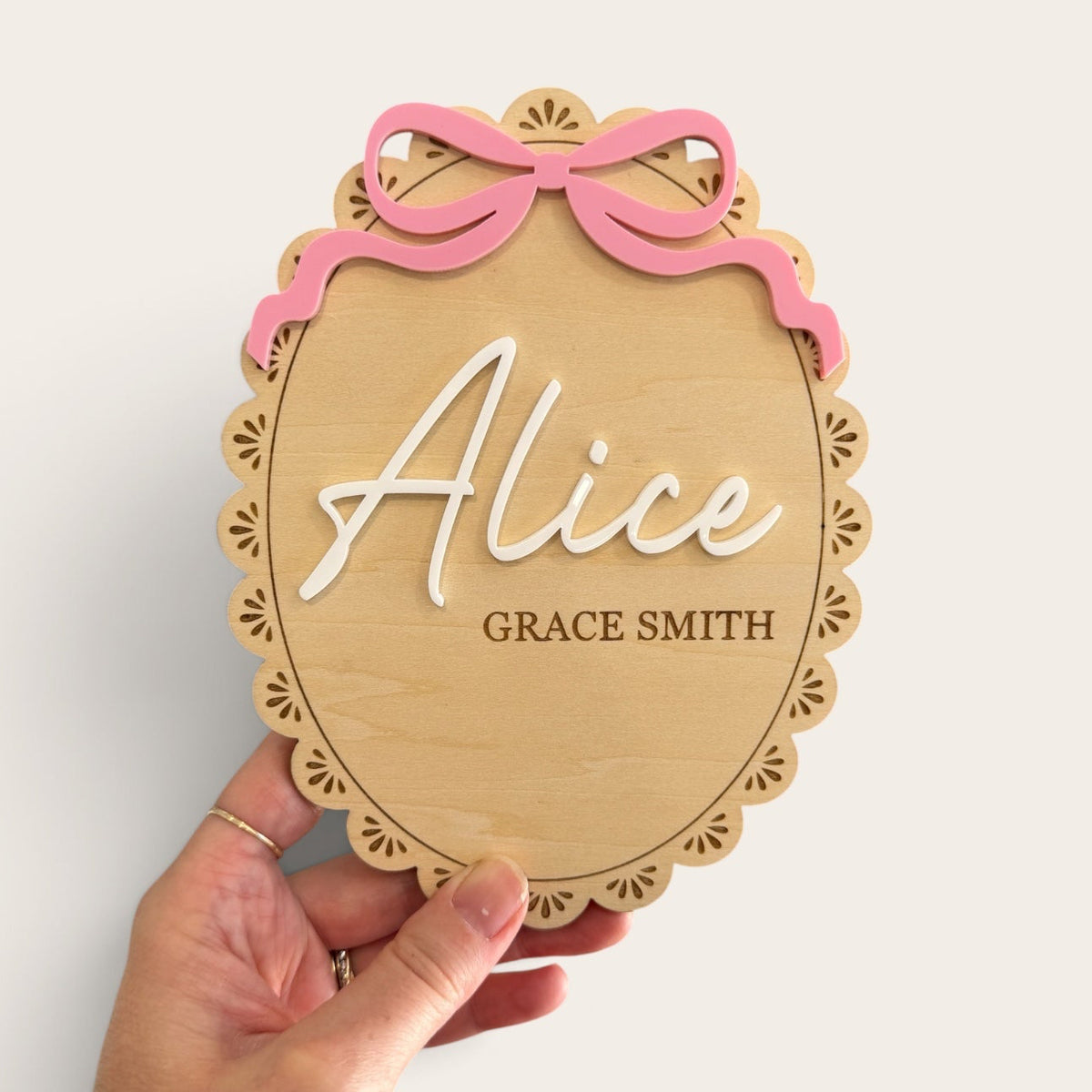 Personalised Baby Birth Announcement Plaque with Acrylic Bow
