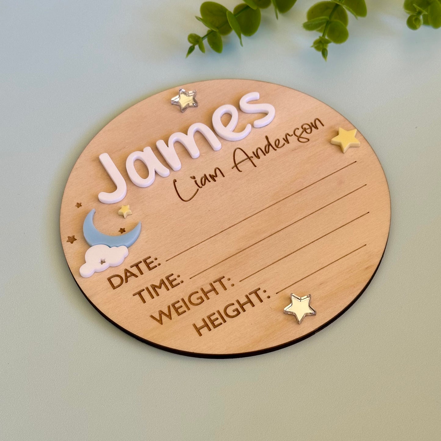 Personalised Baby Birth Announcement Plaque - Moon