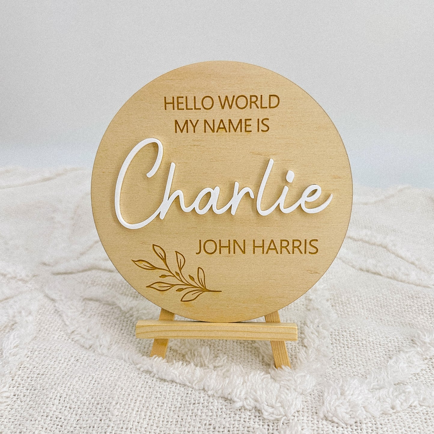 Birth Announcement Plaque | Hello World Personalised Baby Announcement Wooden Sign
