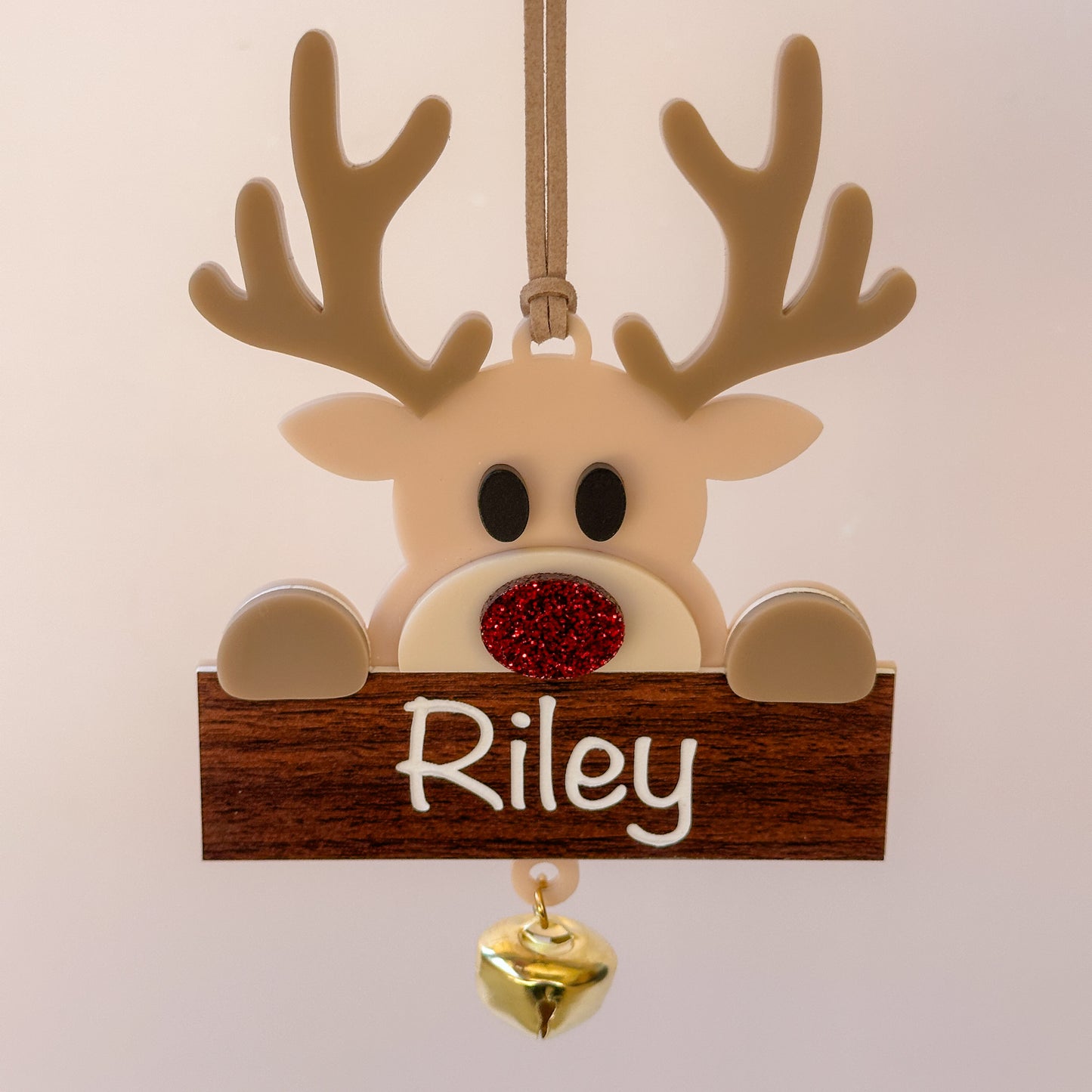 Personalised Christmas Tree Ornament | Reindeer Acrylic with Bell