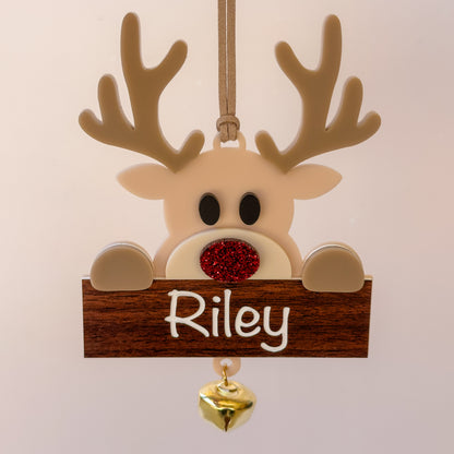 Personalised Christmas Tree Ornament | Reindeer Acrylic with Bell