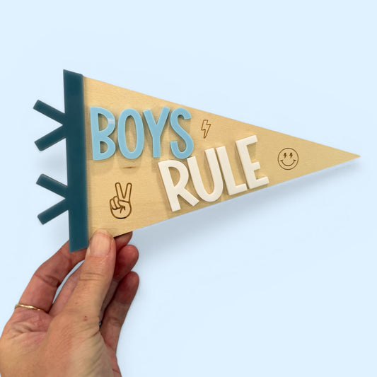 Kids Bedroom Decor - Wooden Acrylic Flag Wall Sign BOYS RULE