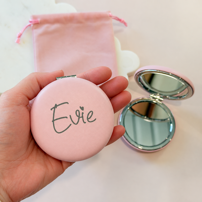 Personalised Blush Pink Compact Mirror – Engraved Name Gift