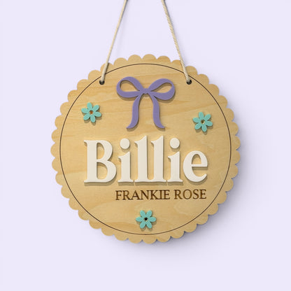 Personalised Name Plaque - Bow | Kids Door Sign