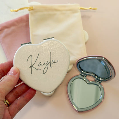 Personalised Heart Compact Mirror – Engraved Name Gift