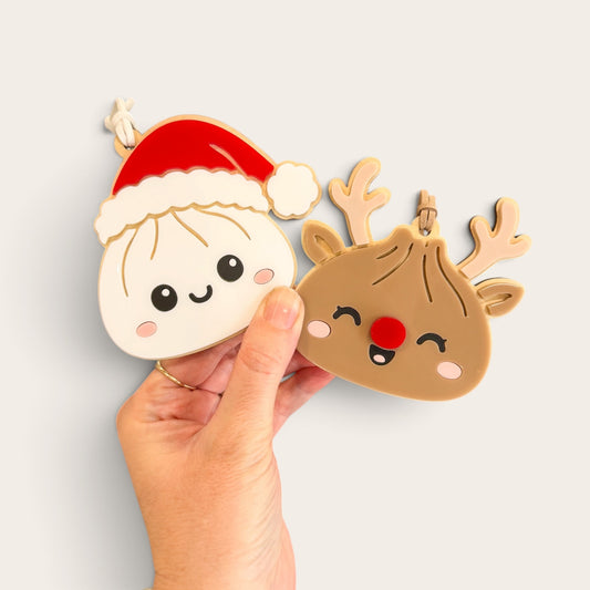 Christmas Squishy Ornament 2 Pack | Reindeer Dumpling Wooden Acrylic