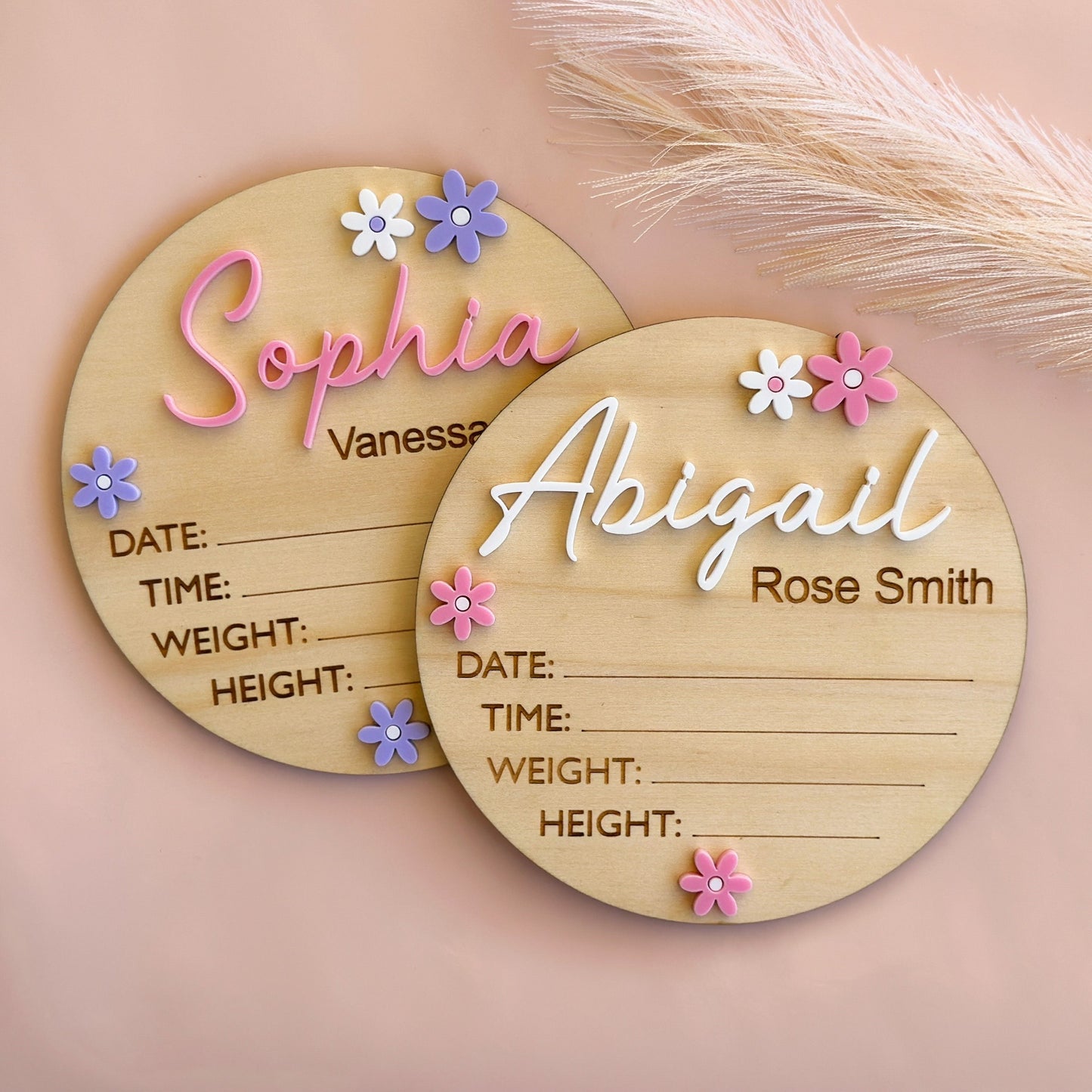 Personalised Baby Birth Announcement Plaque - Flowers