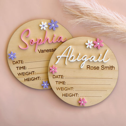 Personalised Baby Birth Announcement Plaque - Flowers