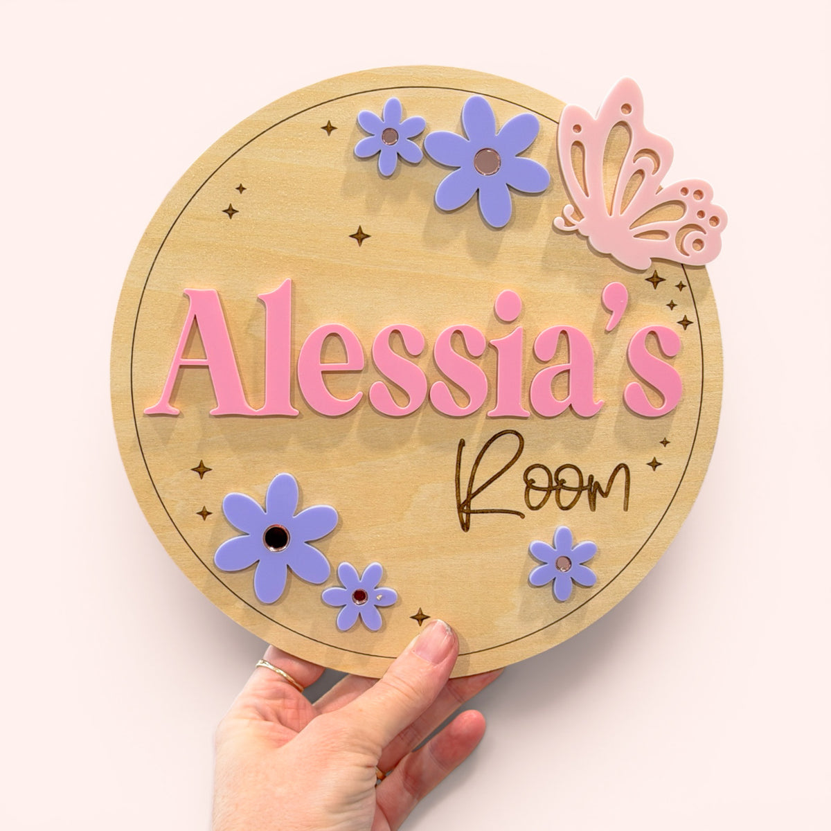Personalised Name Plaque - Flowers & Butterfly | Kids Door Sign