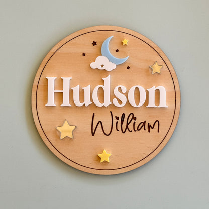 Personalised Sign | Bedroom Door Sign | Baby Birth Announcement - Moon