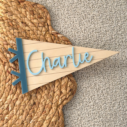 Personalised Kids Wooden Acrylic Flag Wall Sign