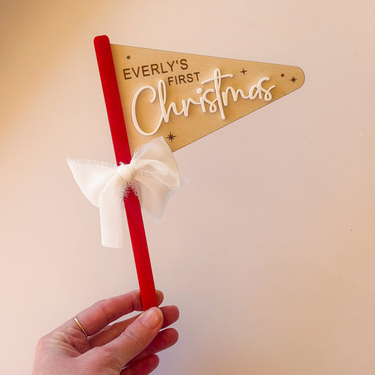 First Christmas Sign 2025 | Personalised Baby First Christmas Flag Sign | Personalised Christmas Decoration