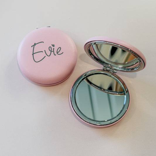 Personalised Blush Pink Compact Mirror – Engraved Name Gift