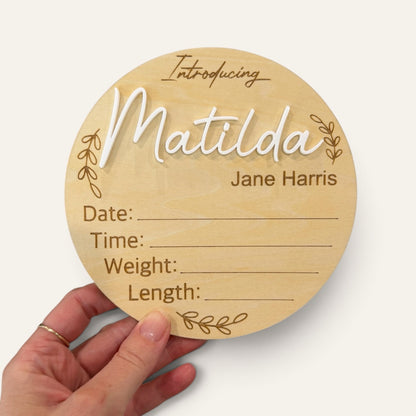 Personalised Baby Birth Announcement Plaque
Engraved wooden sign 