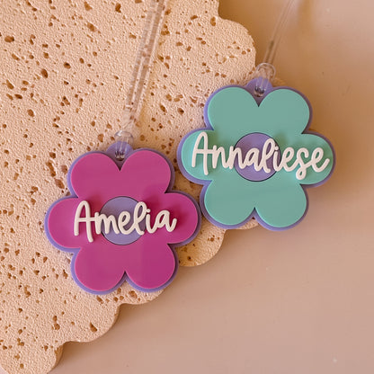 Double Layered Acrylic Personalised Bag Tag | Flower