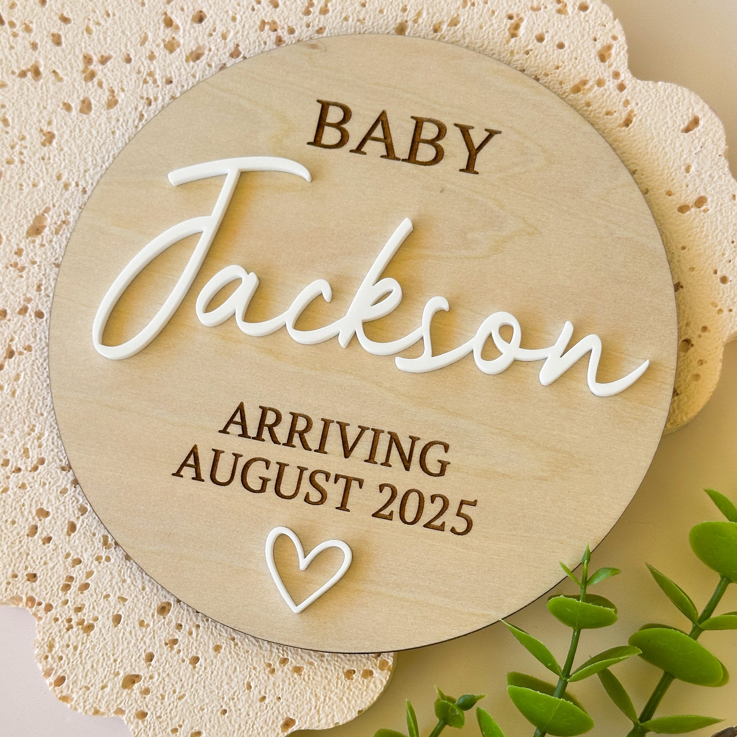 Pregnancy Announcement Plaque with Acrylic Name and Heart