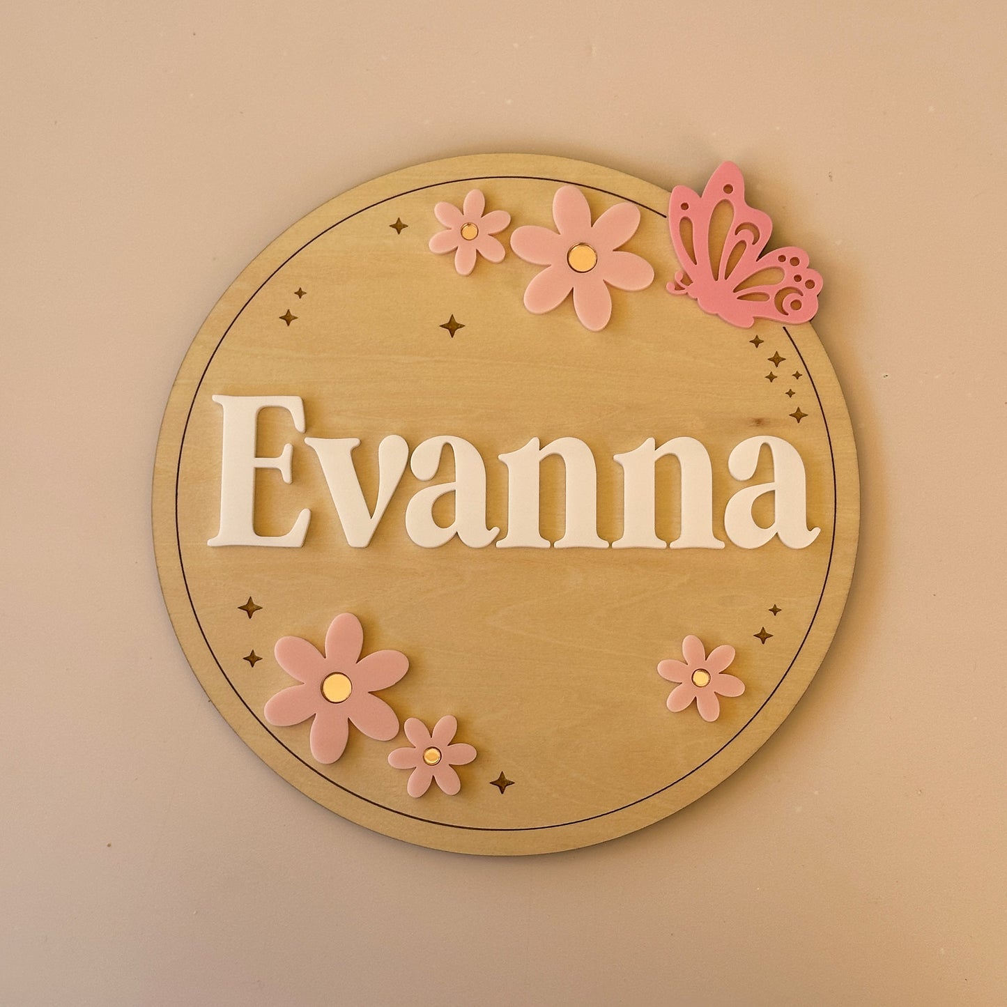 Personalised Name Plaque - Flowers & Butterfly | Kids Door Sign