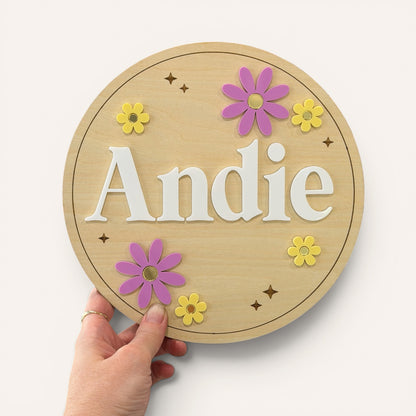 Personalised Custom Name Plaque - Flower | Kids Bedroom Door Sign