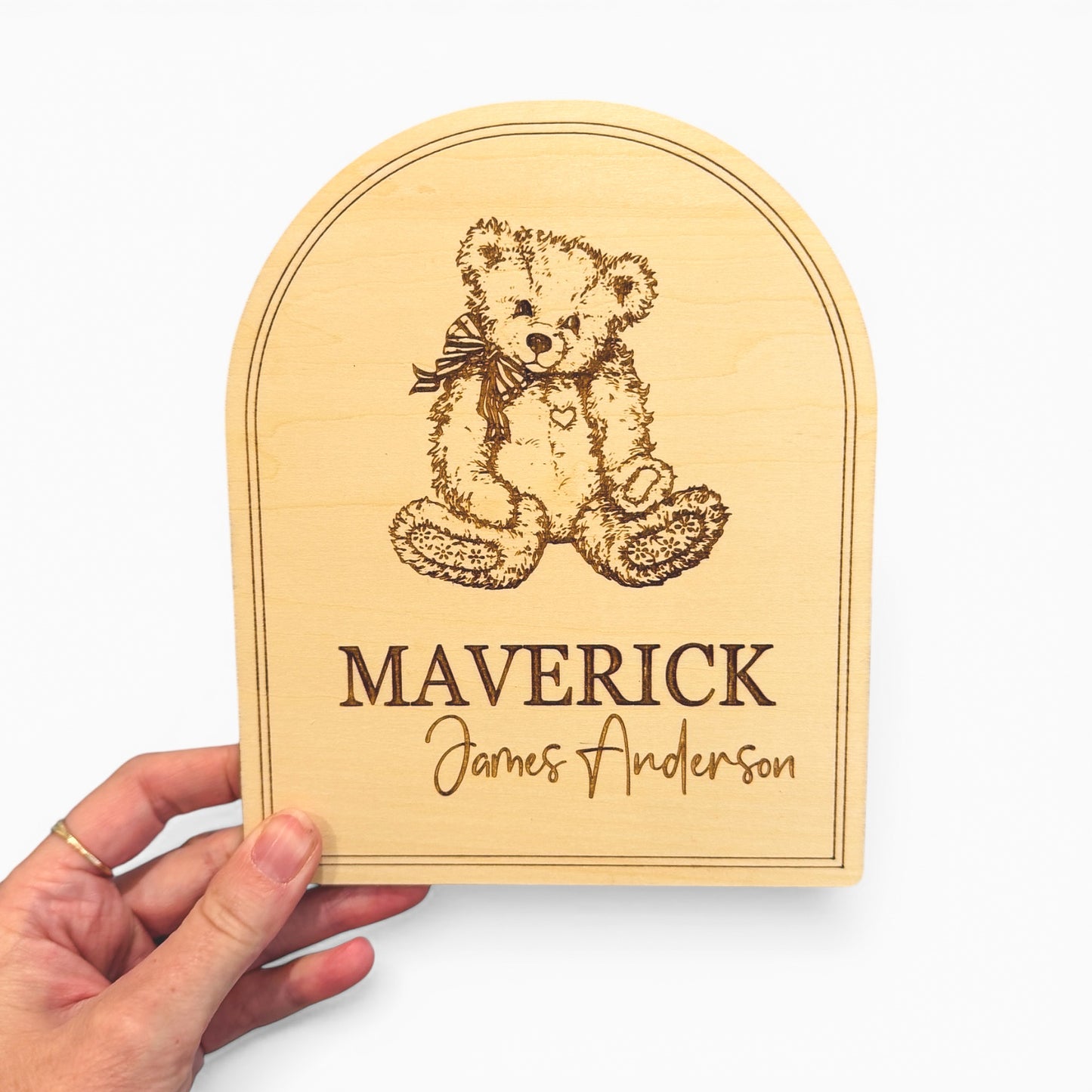 Personalised Baby Birth Announcement Plaque - Teddy Bear Engraved