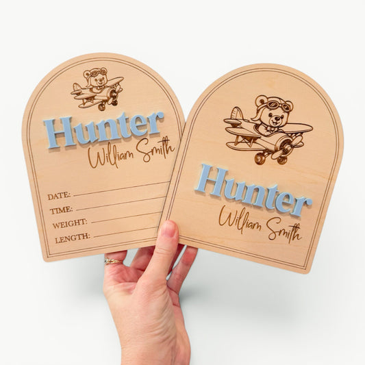 Baby Birth Announcement Plaque - Bear Design3