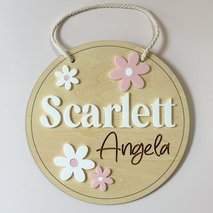 Personalised Name Plaque - Flowers| Kids Door Sign | Birth Announcement Plaque