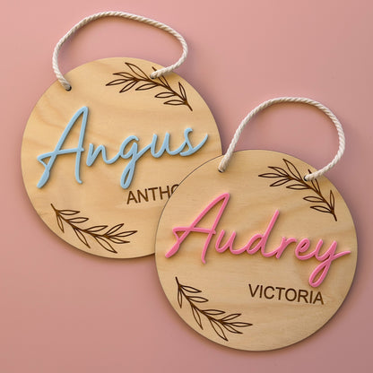 Personalised Baby Birth Announcement Plaque | Custom Bedroom Door Sign
