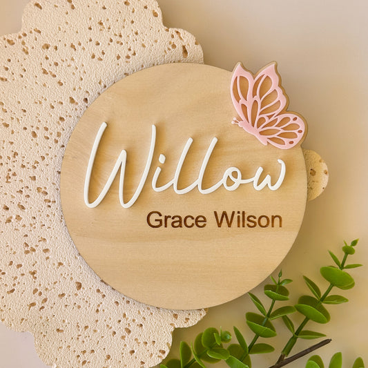 Personalised Baby Birth Announcement Plaque BUTTERFLY | Custom Bedroom Door Sign