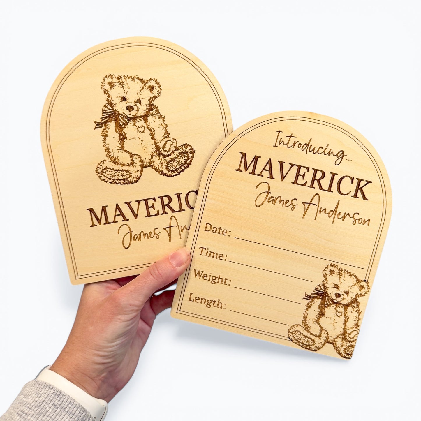 Personalised Baby Birth Announcement Plaque - Teddy Bear Engraved