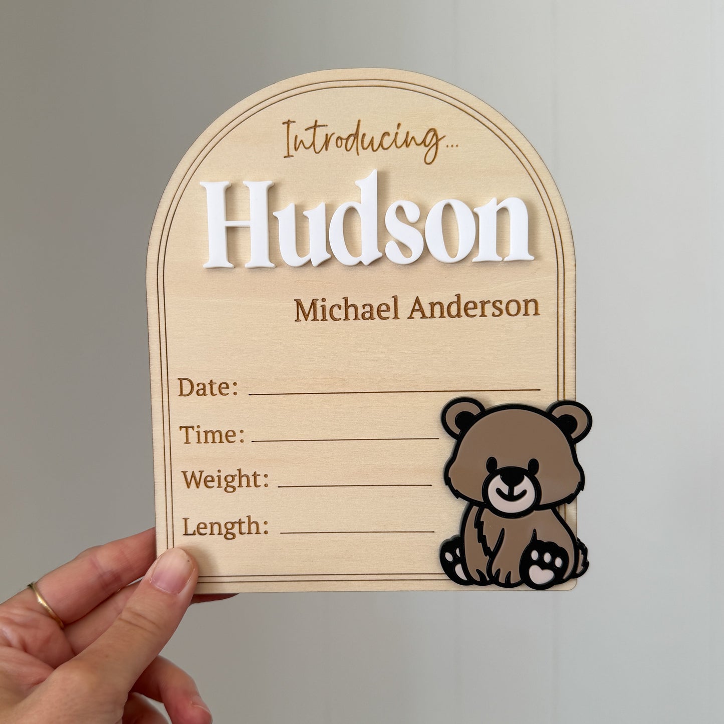 Personalised Baby Birth Announcement Plaque - Bear