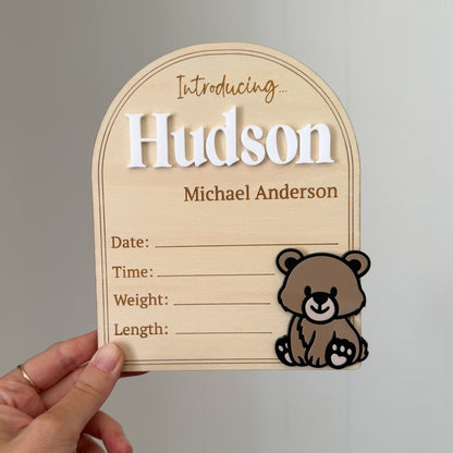 Personalised Baby Birth Announcement Plaque - Bear