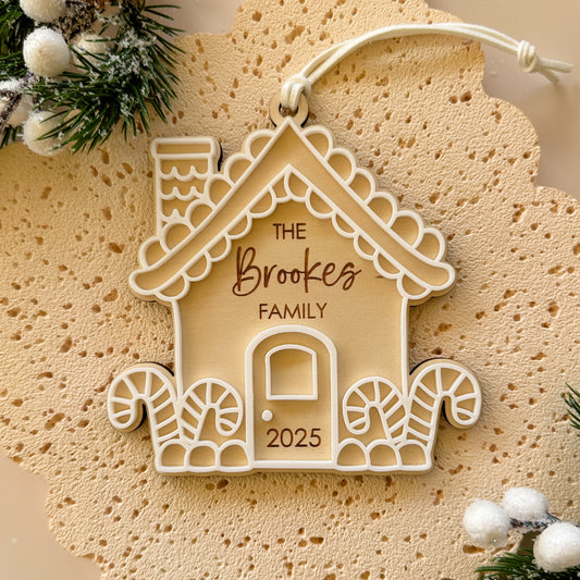 Personalised Christmas Ornament Gingerbread Family House
