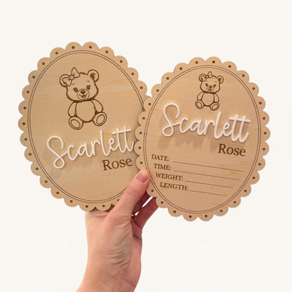 Baby Birth Announcement Plaque - Bear Design