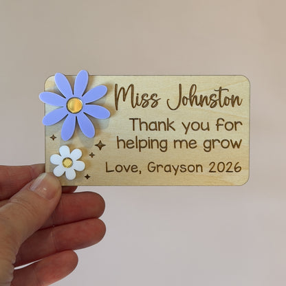Personalised Teacher Gift Magnet | Teacher Thank you Gift | End of Year Teacher Gift Flowers